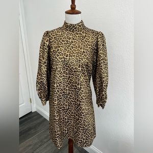 Zara Leopard Metallic shift dress